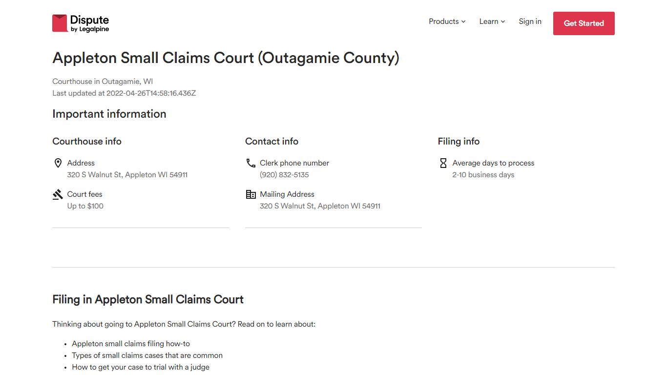 Appleton Small Claims Court (Outagamie County) | Dispute