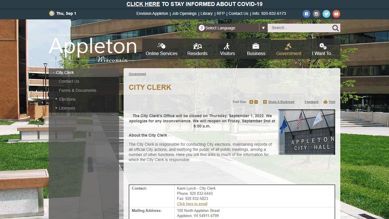 City Clerk | Appleton, WI