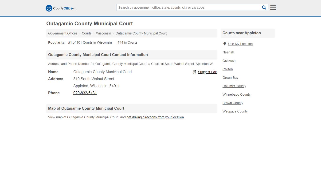 Outagamie County Municipal Court - Appleton, WI (Address and Phone)